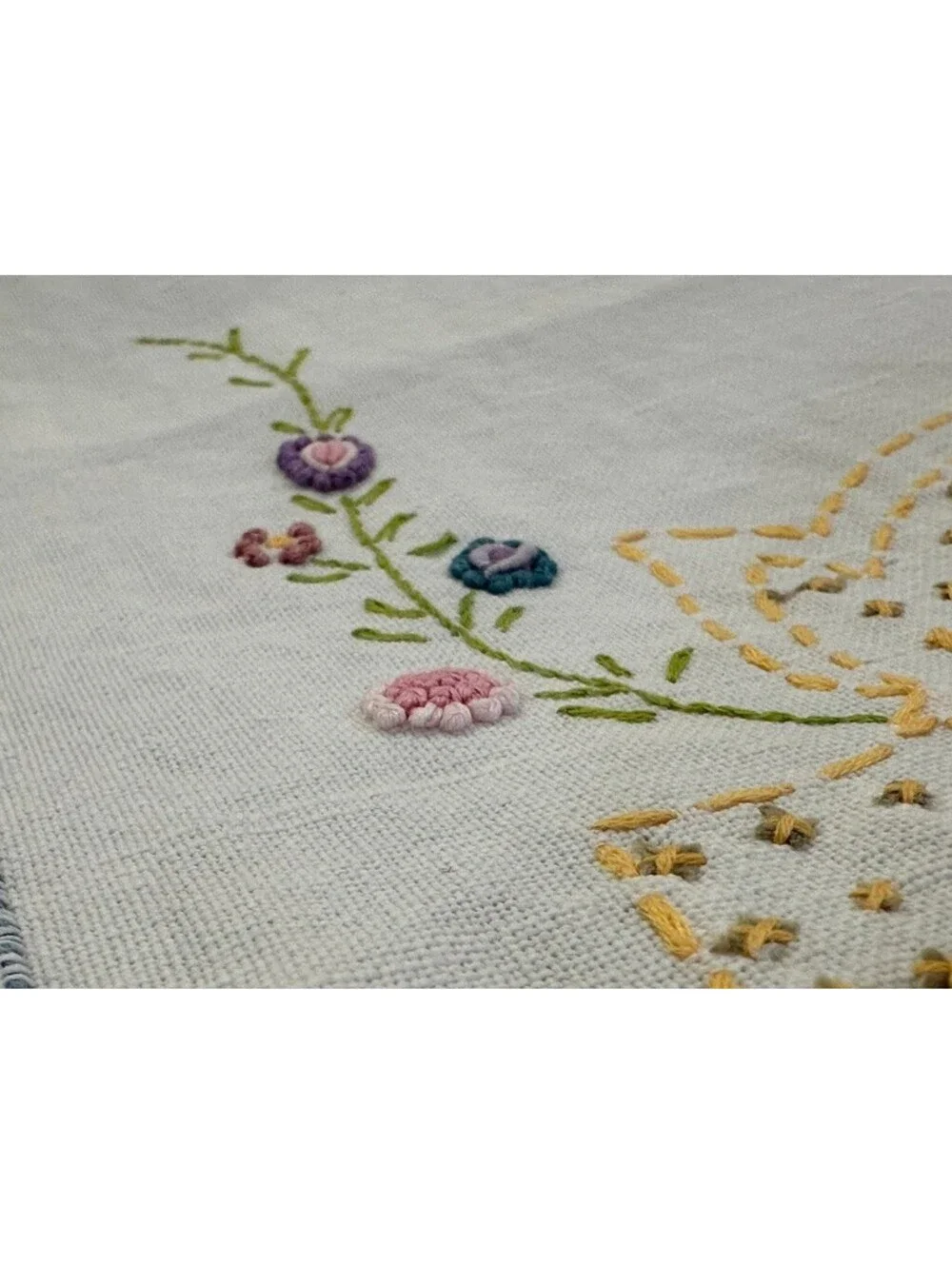 Hand Embroidered Flowers Floral Card Table Tablecloth Topper 29